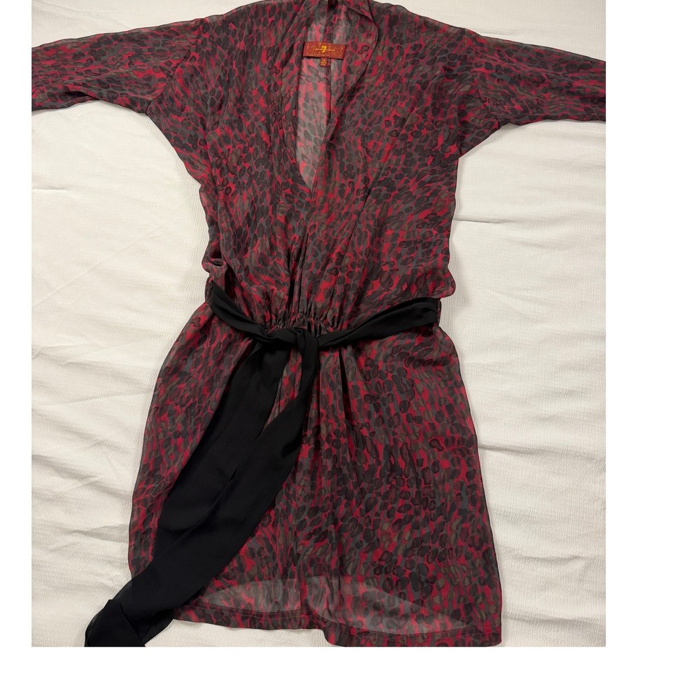 7 For All Mankind Red Leopard Print Sheer Shirt Dress XS Rocker Edgy Indie Goth
